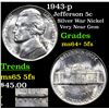 Image 1 : 1943-p Jefferson Nickel 5c Grades Choice Unc+ 5fs