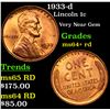 Image 1 : 1933-d Lincoln Cent 1c Grades Choice+ Unc RD