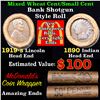 Image 1 : Mixed small cents 1c orig shotgun roll, 1919-s Wheat Cent, 1890 Indian Cent other end, McDonalds Wra
