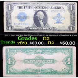 1923 $1 large size Blue Seal Silver Certificate, Fr-237 Signatures of Speelman & White Grades f+