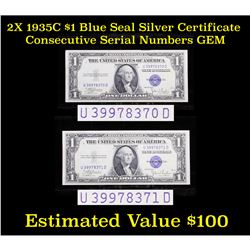 2X 1935C $1 Blue Seal Silver Certificate consecutive serial numbers Grades Gem CU
