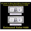 Image 1 : 2X 1935C $1 Blue Seal Silver Certificate consecutive serial numbers Grades Gem CU
