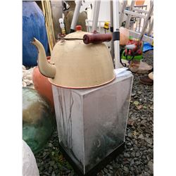 Green wrought iron outdoor light in display case & more. Cat A