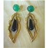 Image 1 :  80's~14K,GREEN & BLK.ONYX ~2 5/8"Long Earrings#1224069