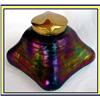 Image 1 : IRIDESCENT LOETZ ART GLASS & BRASS INKWELL #1263956