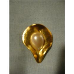 golden scarf ring  with drop pearl, pear shape #1272483