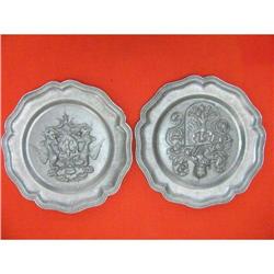 2 old Spanish Pewter Chargers numbered ! #1272485