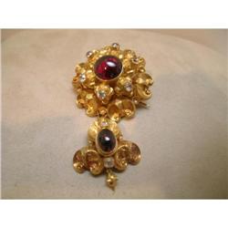 Victorian 15K Gold Brooch with Cabachon Garnets#1224898