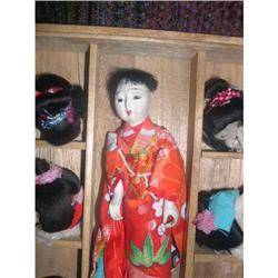 Japanese doll in wooden box with 6 wigs #1239745