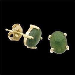  14k Gold Earrings Oval GREEN JADE #1239866