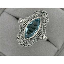 Antique FILIGREE Ring BLUE TOPAZ 4 CTS! #1239870