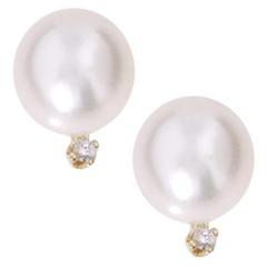 14K Earrings CULTURED PEARL w DIAMOND #1239905
