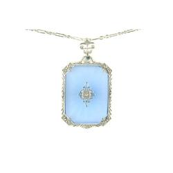 ANTIQUE Style NECKLACE BLUE CRYSTAL w DIAMOND  #1239911