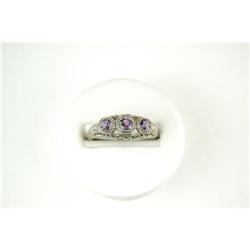 Antique Style Ring 3 AMETHYSTS Filigree #1239913