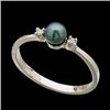 Image 1 :  WhiteGold Ring BLACK PEARL w DIAMONDS #1239917