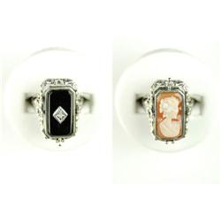 Vintage FLIP Ring CAMEO /Onyx  DIAMOND #1239925