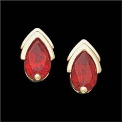 14k GOLD EARRINGS PEARSHAPE  GARNET STUDS #1239943