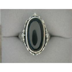 ANTIQUE  FLIP ring BLACK ONYX w CAMEO #1239950