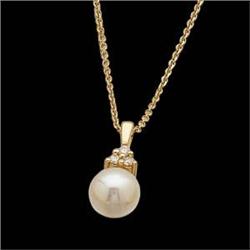 14k Pendant CULTURED PEARL w DIAMONDS #1239959