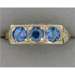 Antique 14k  Filigree Ring 3 SAPPHIRES  #1239961