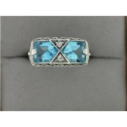 ANTIQUE STYLE FILIGREE RING  w BLUE TOPAZ  #1239973