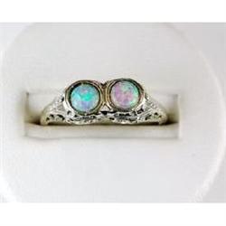 ANTIQUE Style RING TWO OPALS w FILIGREE #1239984