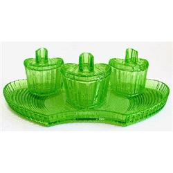 S Reich Green Depression Glass Deco Vanity Set #1240032