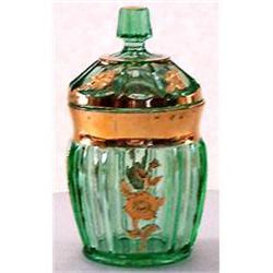 Jefferson Glass Apple Green Gold Trim Candy Jar#1240058