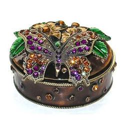 Glass Jeweled Butterfly & Flowers Enameled Jar #1240088