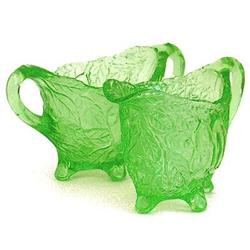 Green Depression Glass Avocado Creamer & Sugar #1240169