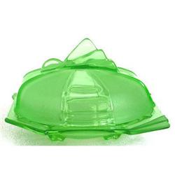 Green Depression Glass Art Deco Butter Dish #1240199