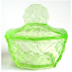Vaseline Depression Glass Vanity Jar 1 #1240203
