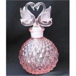 Vintage Pink Glass Perfume Bottle Swans Stopper#1240207