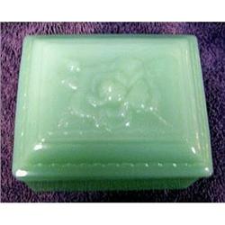 Hocking Fire King Embossed Rose Jadeite Box #1240222