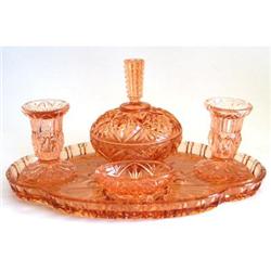 Pink Elegant Depression Glass Dresser Set #1240226
