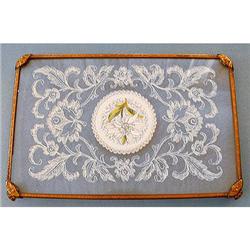  Embroidered Silk, Lace and Ormolu Vanity Tray #1240245