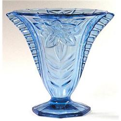 Art Deco Blue Pressed Art Glass Vase #1240274