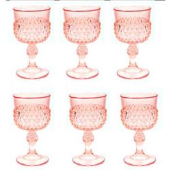 Pink Depression Glass Diamond Point Goblet Set #1240346
