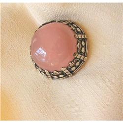 ART DECO SWISS ROSE QUARTZ & STERLING LARGE PIN#1240409