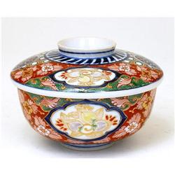 Old Japanese Imari Cover Bowl w Peach Mk #1240508