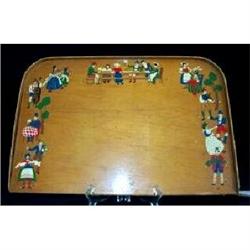 Tray Alpine Figures Handpainted Wood Serving #1240549