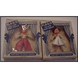 Doll Rubber Flagg Cowboy and Cowgirl with Boxes#1240905