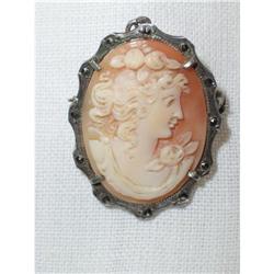 Shell Cameo in Silver Frame with Marcasites  #1240912