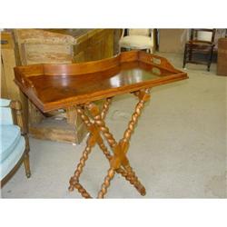 BUTLERS STAND W/BURLED WALNUT TRAY & OAK #1240935