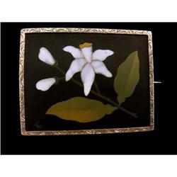  Victorian 15K Gold Pietra Dura Brooch  #1264007