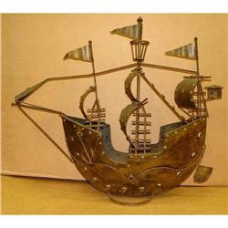 Hand Folk Art Hammered Metal Ship Sculpture #1264940