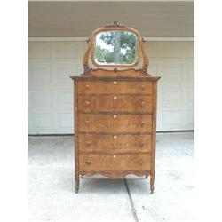 Oak Serpentine Chest of Drawers w Mirror #1298513