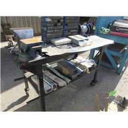 STEEL ROLLING TABLE C/W 2 VISES & BENCH GRINDER