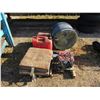 Image 1 : PALLET WITH FAN, BATTERY CHARGER, JERRY CANS, WOOD BLOCKS, ETC