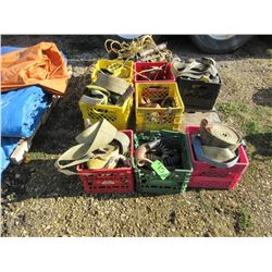PALLET C/W CRATES OF STRAPS, GREASE GUNS, TRAILER CORDS, ETC